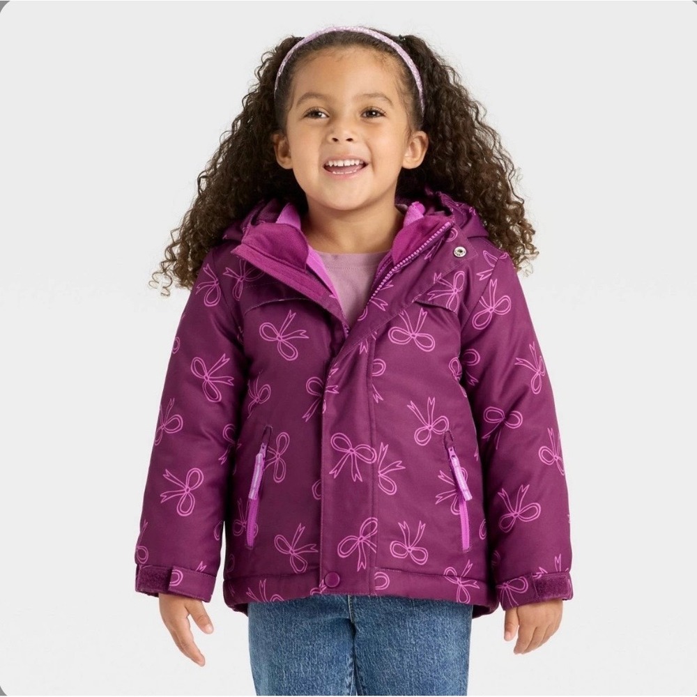 Cat & Jack Toddler Girls 3-in-1 Winter Jacket Berry Purple Bow Print 2T NWT